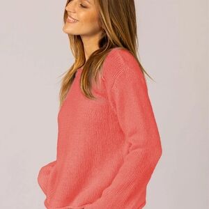 J Crew Size XL Pink Coral Textured knit beach Slouchy Crew Neck long sleeve top